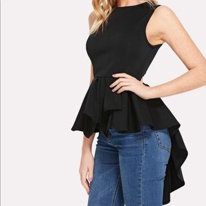 Zip Back Asymmetrical Pleated Peplum Top